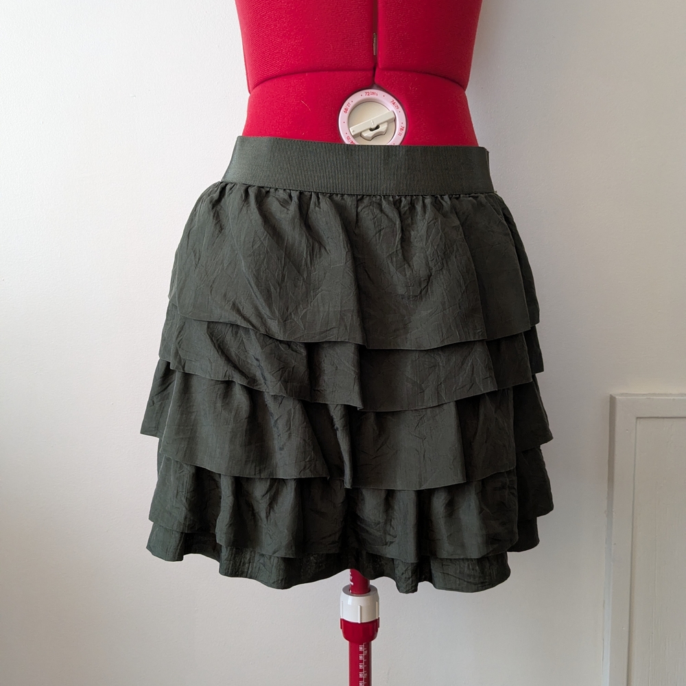 J. Crew Dark Green Tiered Mini Skirt